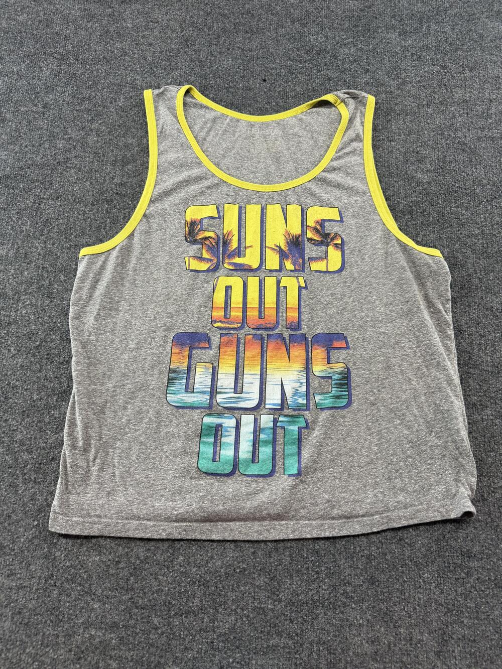 Fifth Sun Shirt Mens Large Gray Suns Out Guns Out Tank Top Graphic Tee Funny